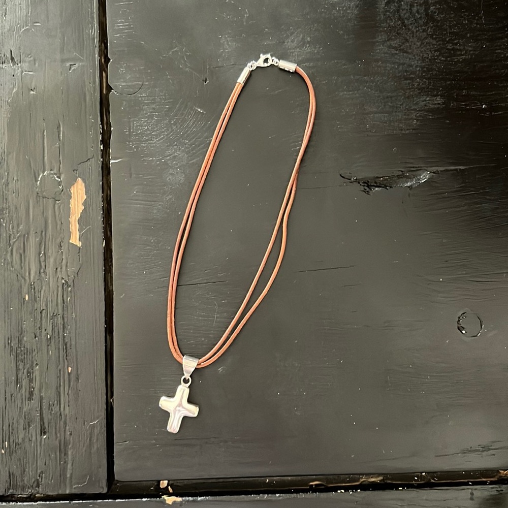 Silpada leather necklace with cross slide